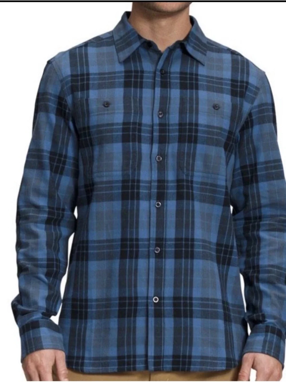 The North Face Blue and Black Plaid Button-Down Shirt